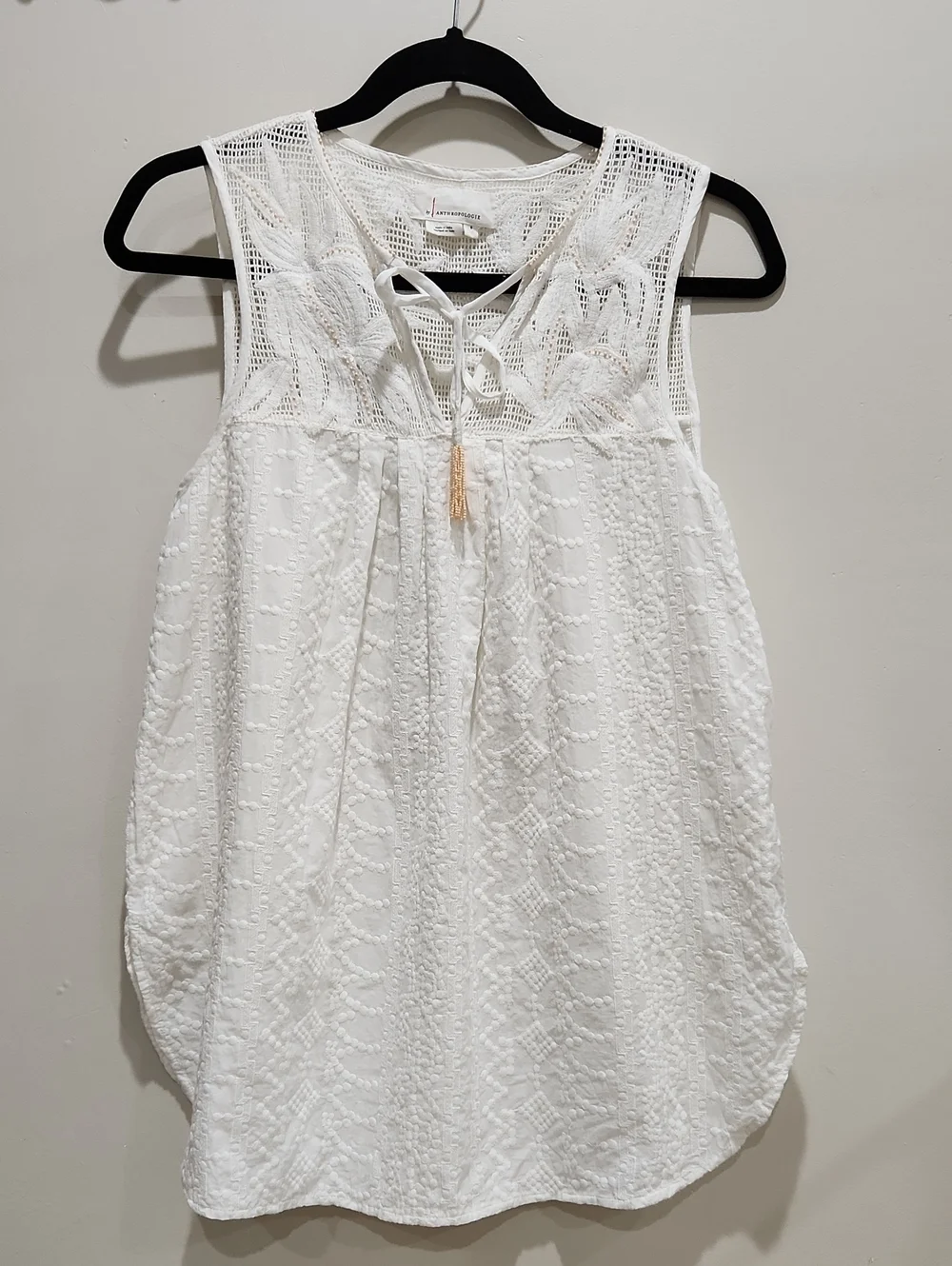Anthropologie Women's Cream Embroidered Cover-Up Tunic - Beach Swimwear Size S